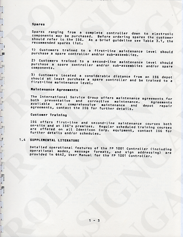 Page 1-3 - Spares, Supplemental Literature. (Click / tap the X to close.)