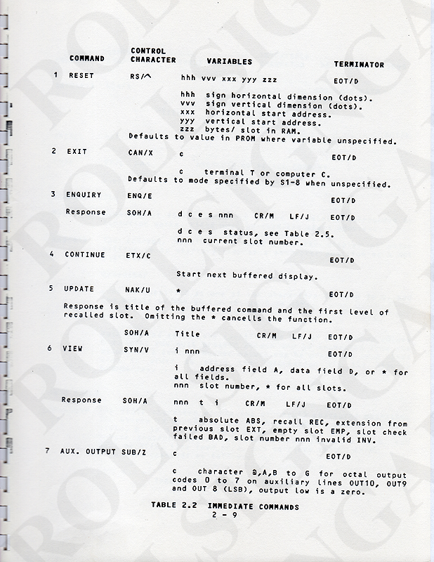 Page 2-9 - Table 2.2 Immediate Commands. (Click / tap the X to close.)