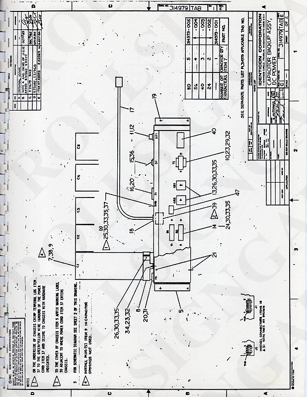 Drawing 1: Capacitor Backup Assy., DC Power. 314979-TAB Rev. E, Part 1 of 2. (Click / tap the X to close.)