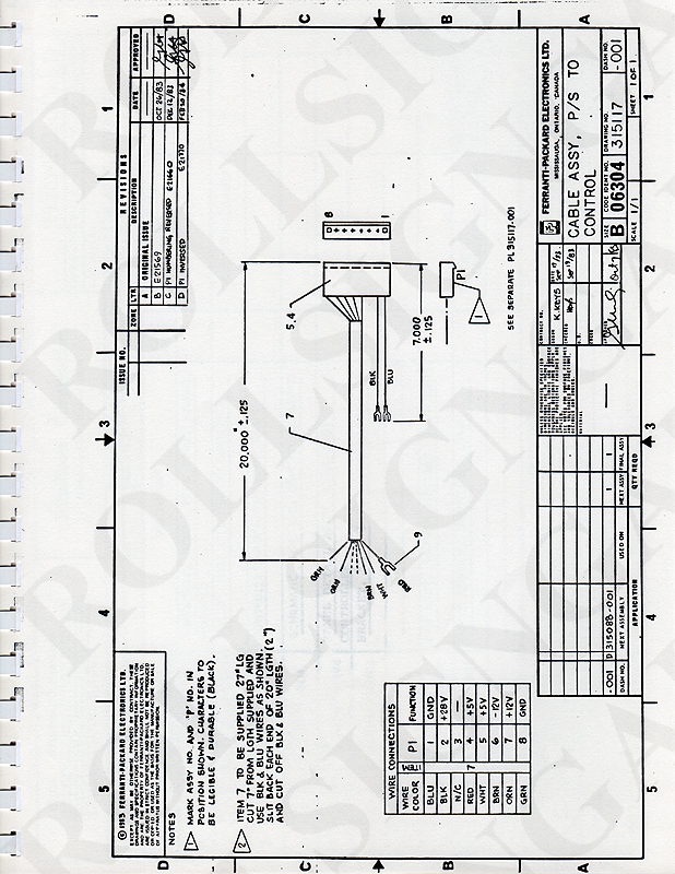 Drawing 9: Cable Assy., P / S  to Control. 315117-001. (Click / tap the X to close.)