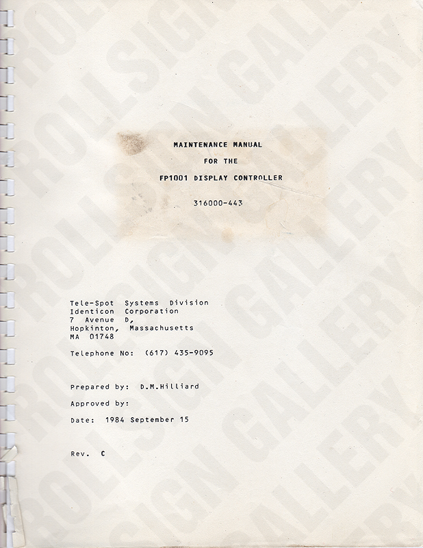 Identicon Corp. / FP1001 Display Controller - Inside, Front Cover Page. (Click / tap the X to close.)