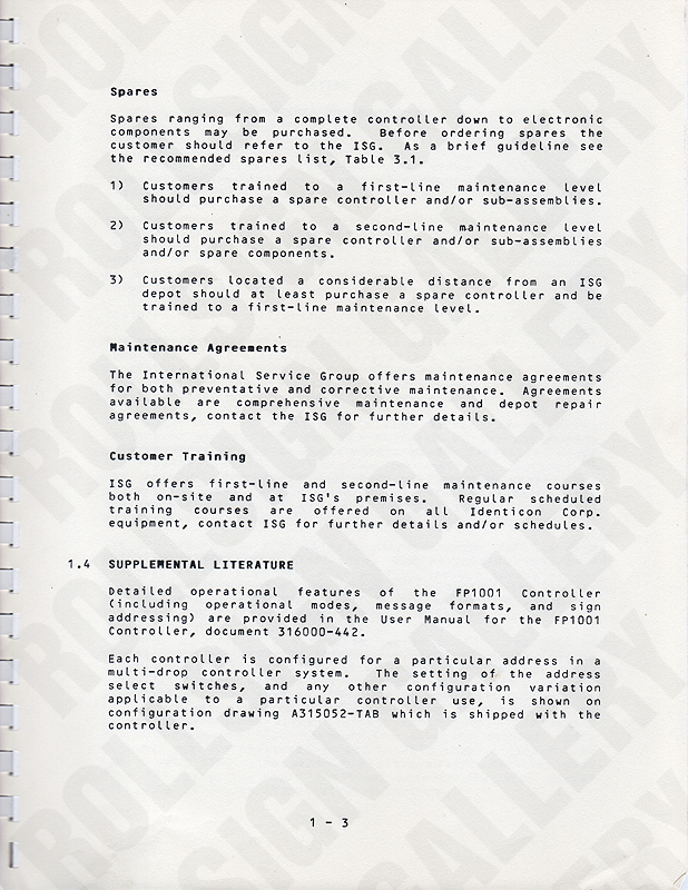 Page 1-3 - Spares, Supplemental Literature. (Click / tap the X to close.)