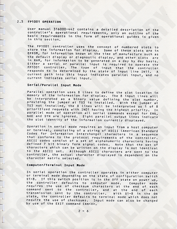 Page 2-6 - Operation Part 1: Serial / Parallel Input Mode, Computer / Terminal Input Mode.<br>(Click / tap the X to close.)