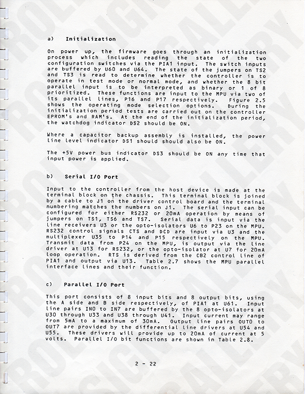 Page 2-22 - Initialization, Serial I/O Port, Parallel I/O Port. (Click / tap the X to close.)