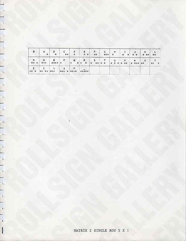 Appendix: Matrix 2 Single Row  5 X 1 Characters. (Click / tap the X to close.)