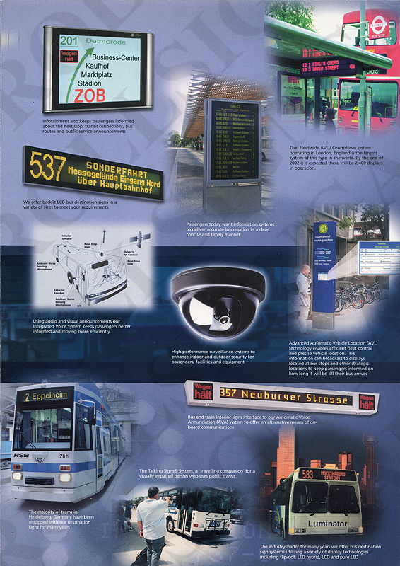 Mark IV Passenger Information Display Systems, four panel brochure - Inside Back. (Click / tap the X to close.)