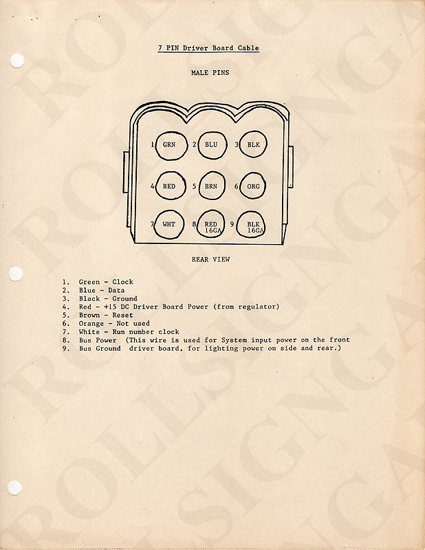 Vultron Troubleshooting Guide: 7-Pin Driver Board Cable and Connector Reference Diagram.<br>(Click / tap the X to close.)